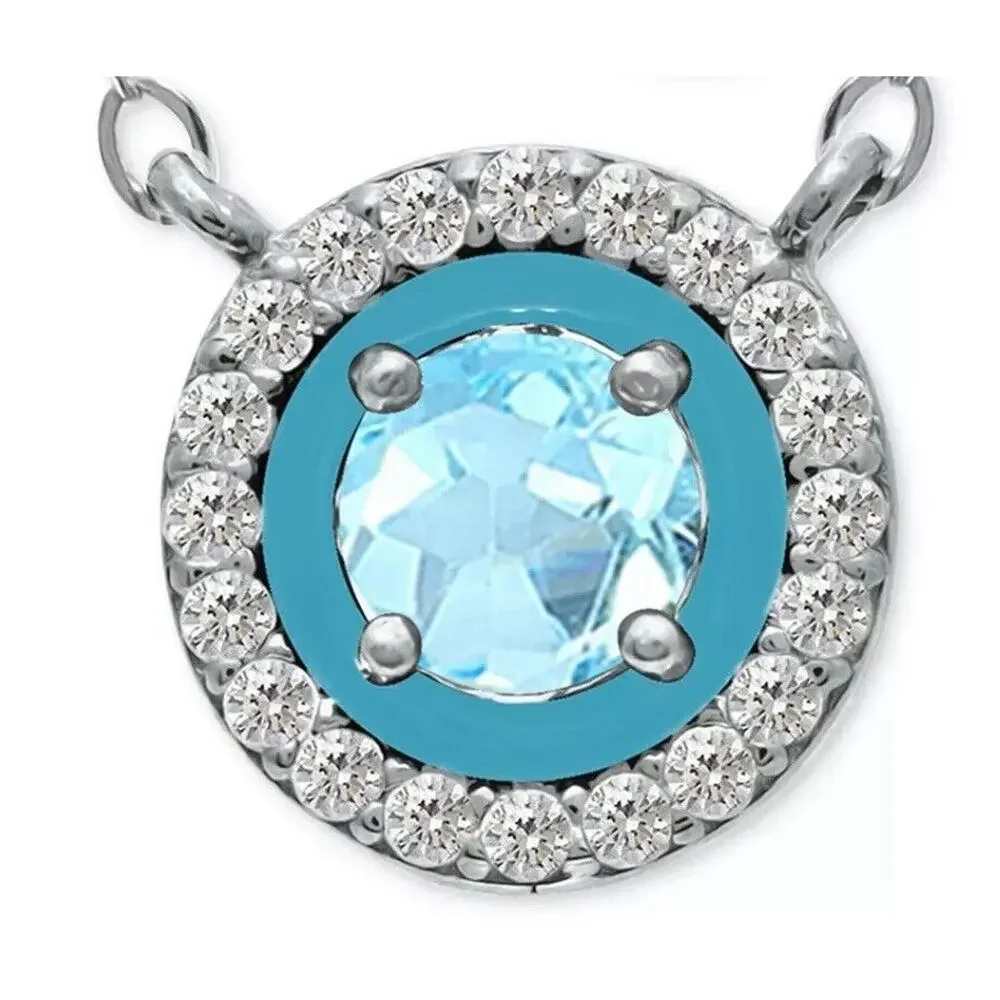 Natural Blue Topaz (3/4 ct) Sterling Silver Necklace Luxury Women's Fashion NEW